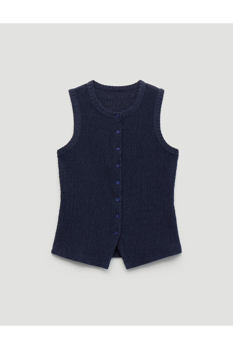 Textured Sleeveless Button Through Top, Alternate, color, Navy Blue