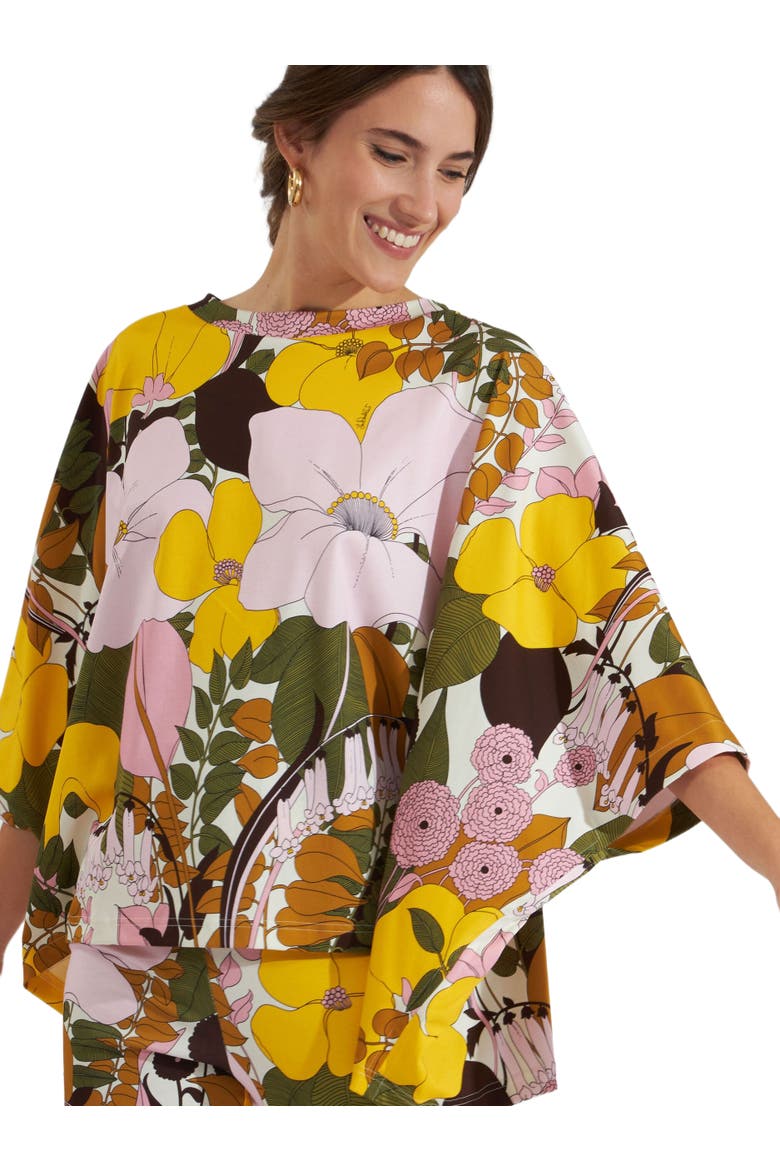 Meditation Poncho Big Flower Rose Pink, Alternate, color, Big Flower Rose Pink