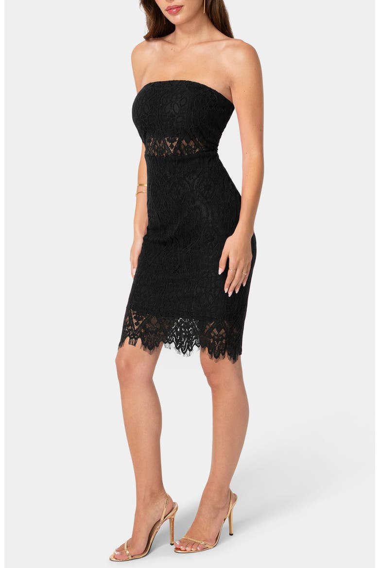 Lace Illusion Strapless Body-Con Dress, Alternate, color, BLACK
