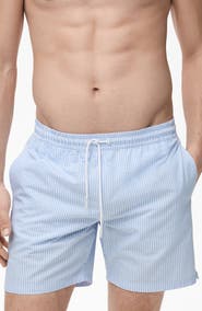 MANGO Seersucker Swim Trunks