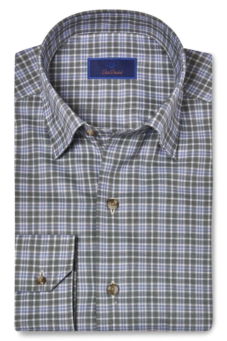 Check Twill Hidden Button-Down Shirt, Main, color, GREEN/ SKY