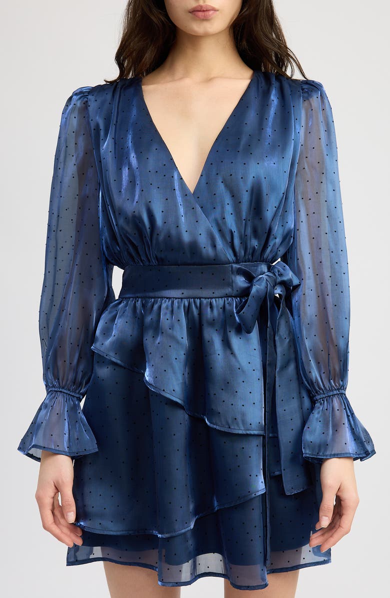 En Saison Mina Dot Print Ruffle Detail Long Sleeve Minidress, Alternate, color,