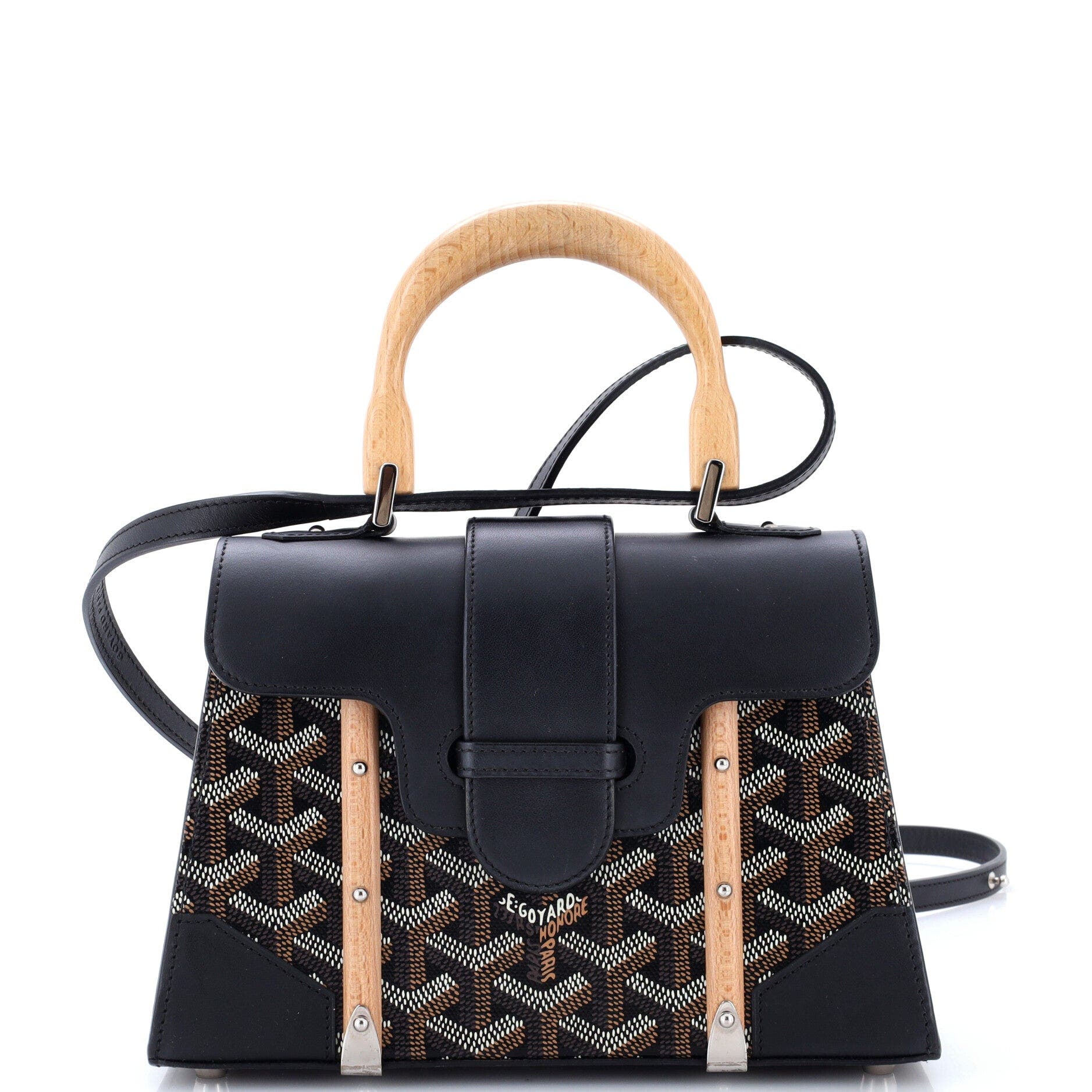 Structured Saigon Top Handle Bag Coated Canvas with Leather Mini, Main, color, Black