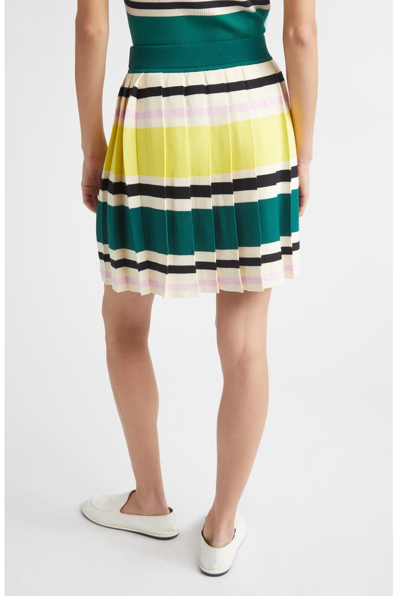 Runous Helvi Stripe Pleated Knit Skirt, Alternate, color, DARK GREEN YELLOW BLACK
