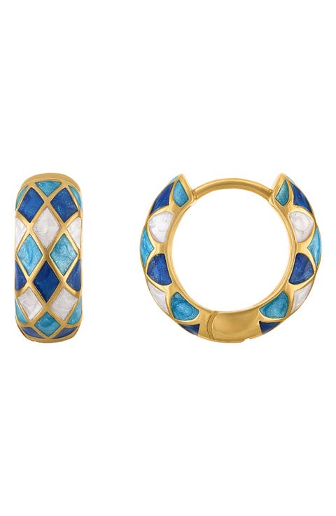 Harlequin Enamel Huggie Hoop Earrings
