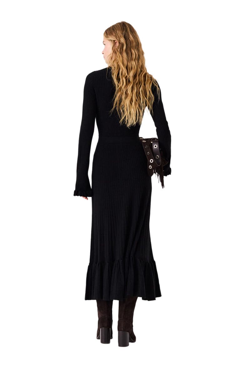 Ruffled knit maxi dress, Alternate, color, Black