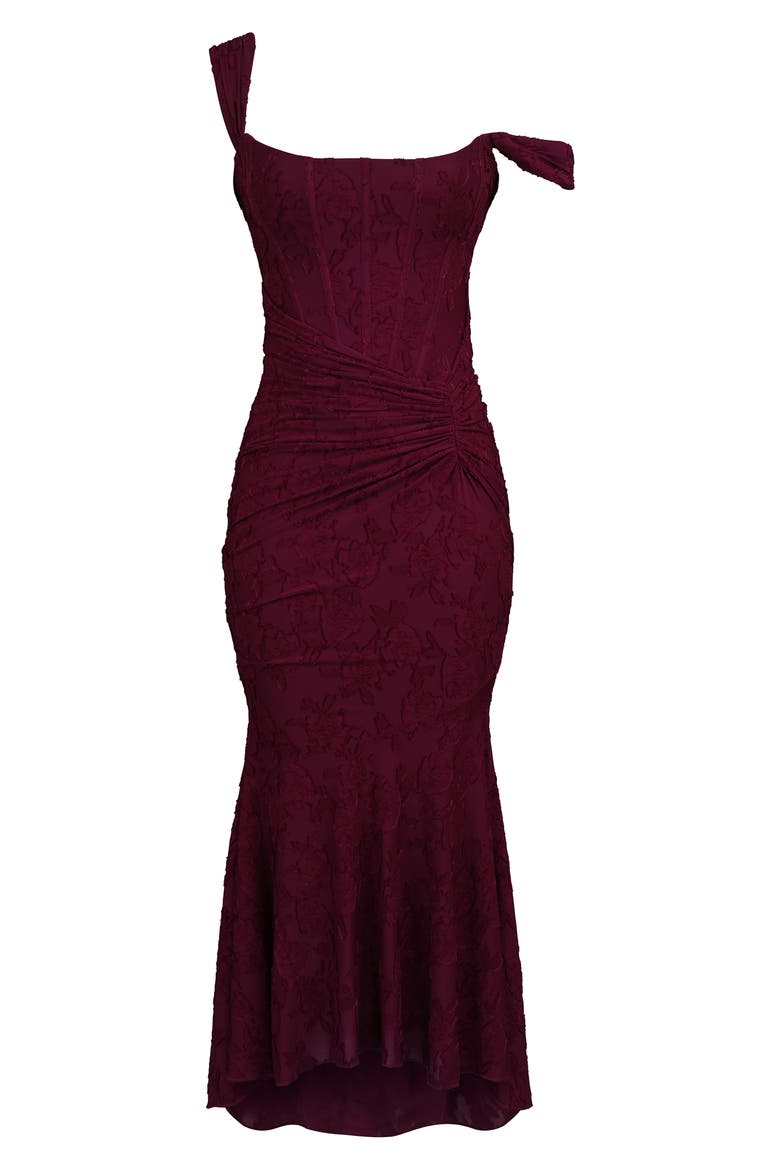 Cesca Floral Burnout Corset Cocktail Dress, Alternate, color, WINE