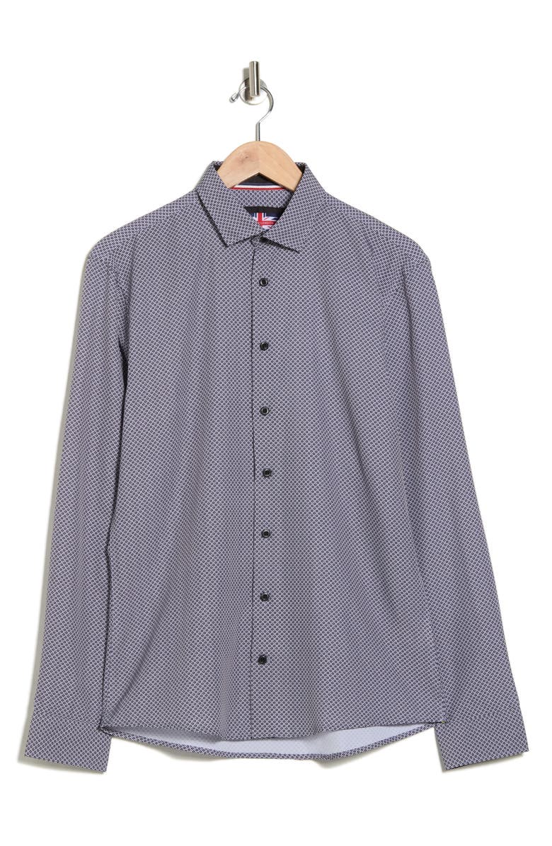 SOUL OF LONDON Dot Stretch Button-Up Shirt, Alternate, color, Black / Noir