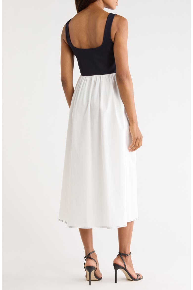 Selena Sleeveless Mixed Media Midi Dress, Alternate, color, WHITE / MIDNIGHT