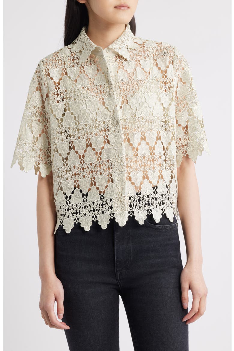 Lace Button-Up Shirt, Main, color, SOFT MINT