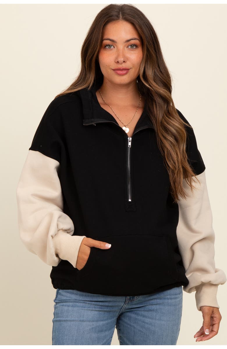 PinkBlush Colorblock Half Zip Hoodie, Main, color, Black