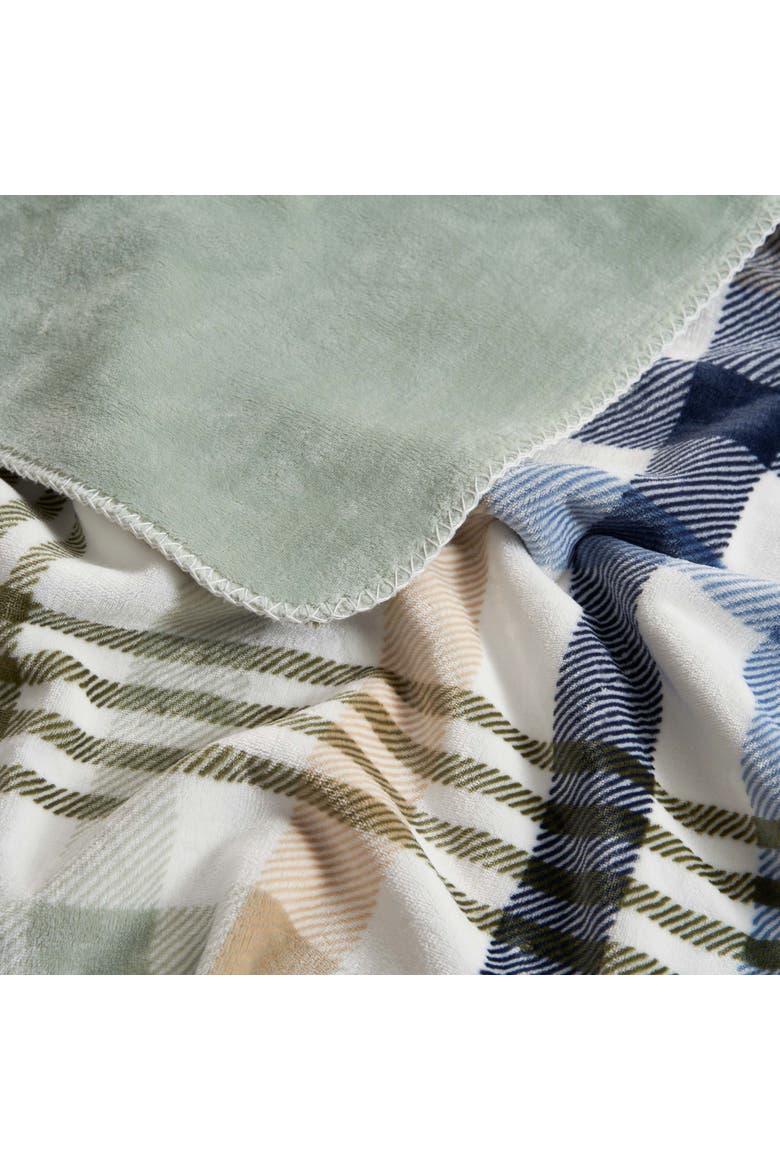 Reversible Plush Throw Blankets, Alternate, color, Sea Foam Bristol Plaid