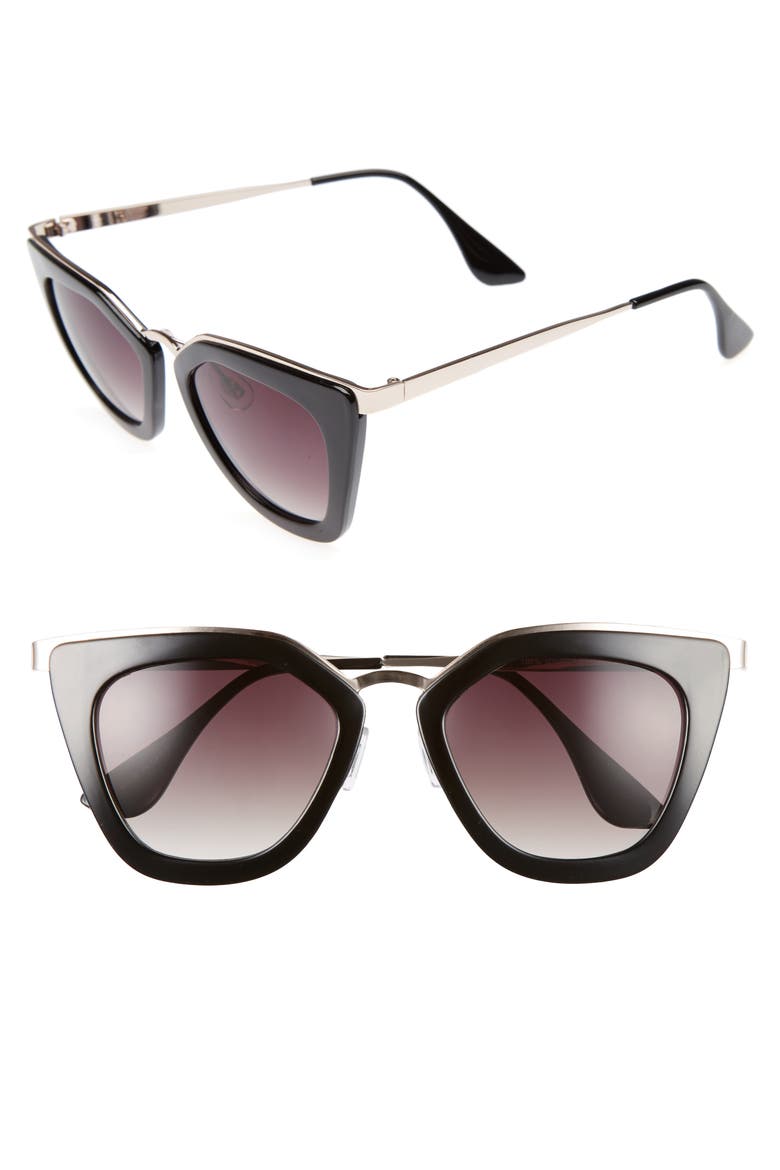 52mm Cat Eye Sunglasses, Main, color, BLACK/ GOLD