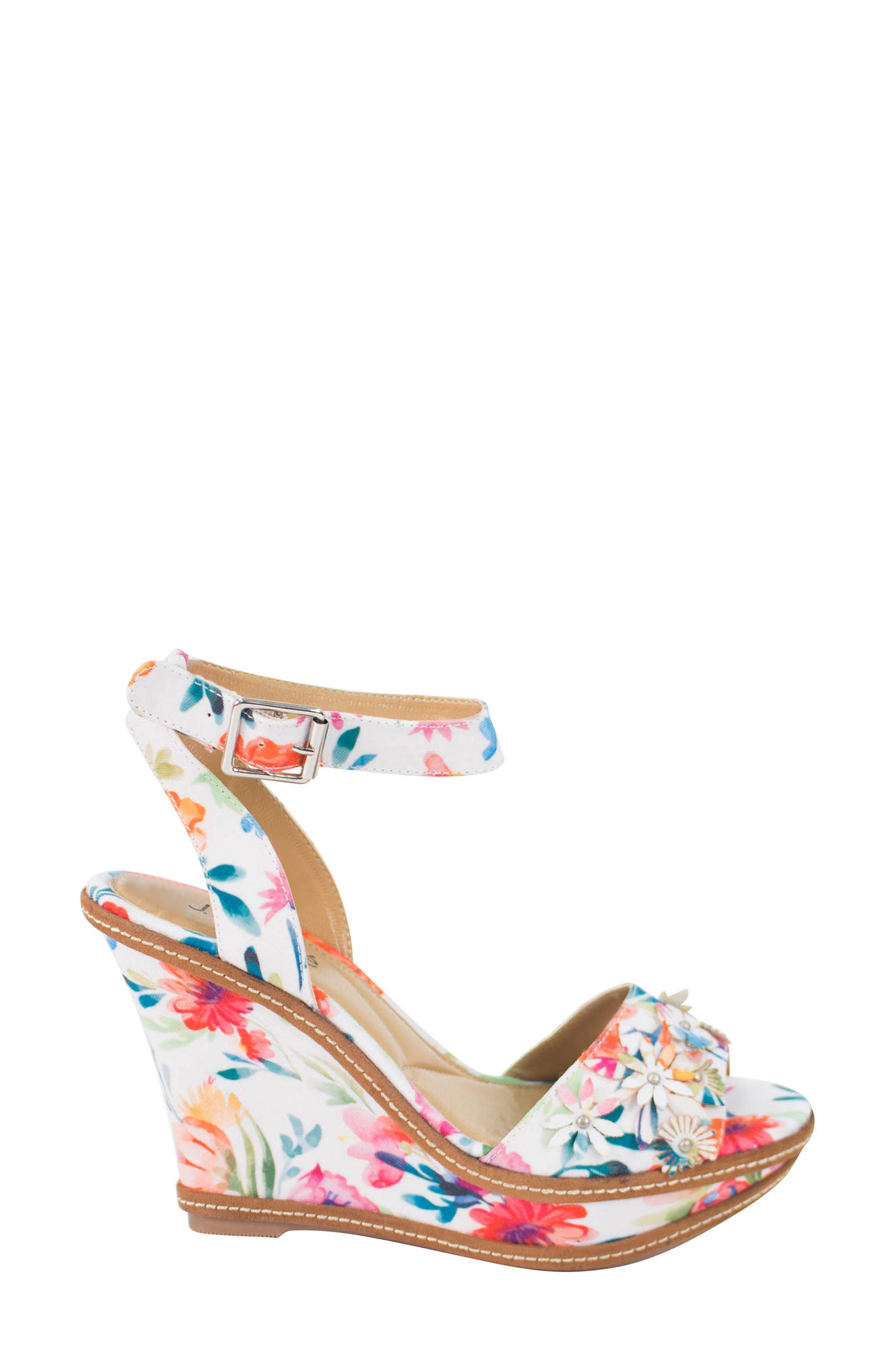 Alawna Wedge Sandal, Alternate, color, WHITE/ MULTI FABRIC