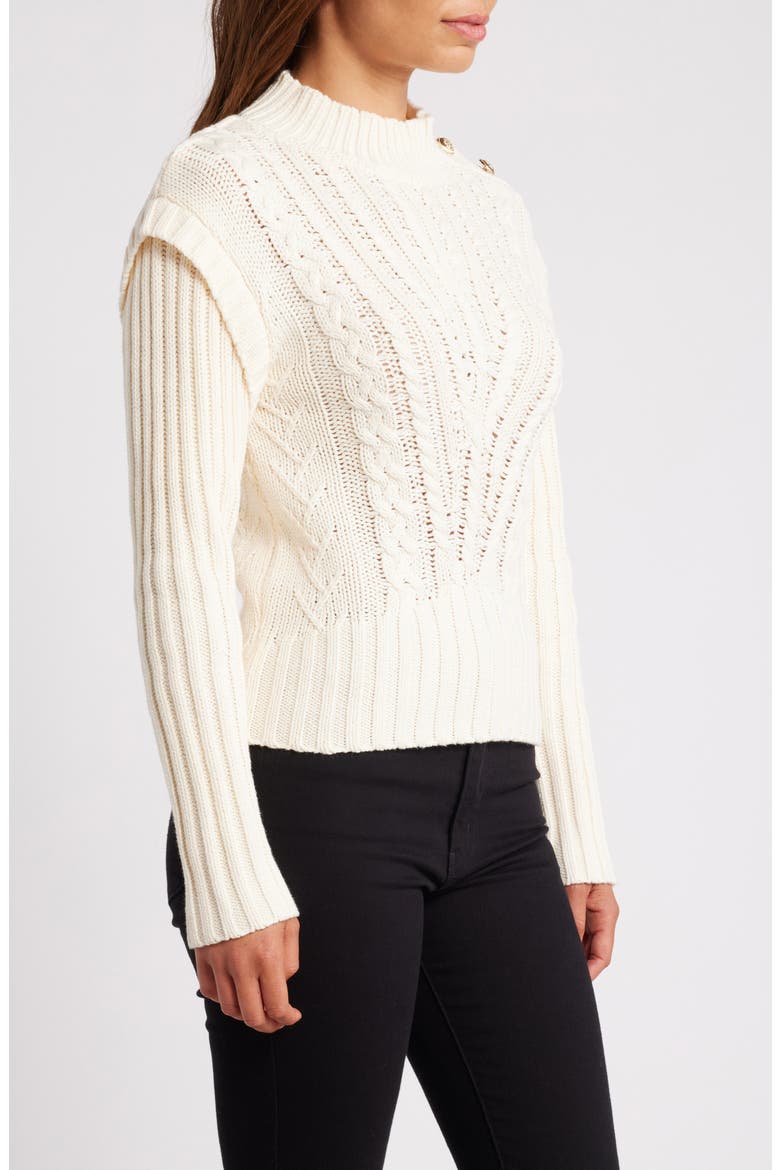 Cable Button Accent Sweater, Alternate, color, CREAM