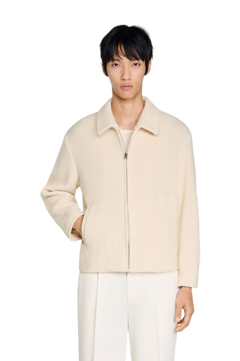Knit-effect regular-collar jacket, Alternate, color, Ecru