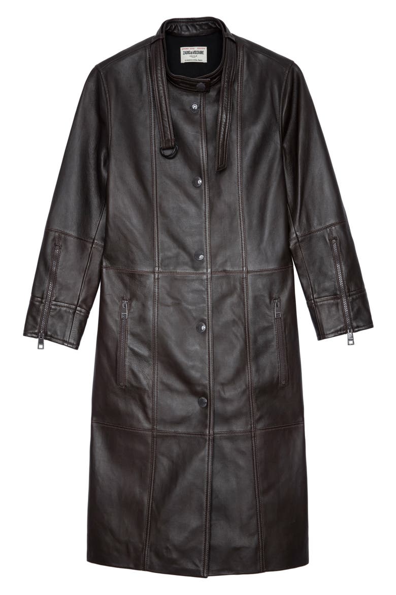 Mira Leather Coat, Alternate, color, CHOCOLATE