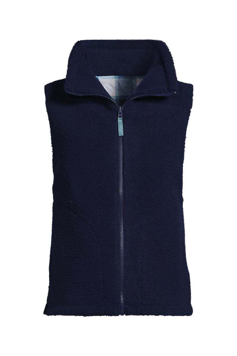 High Pile Fleece Reversible Mixed Media Vest, Alternate, color, Navy/Navy Check