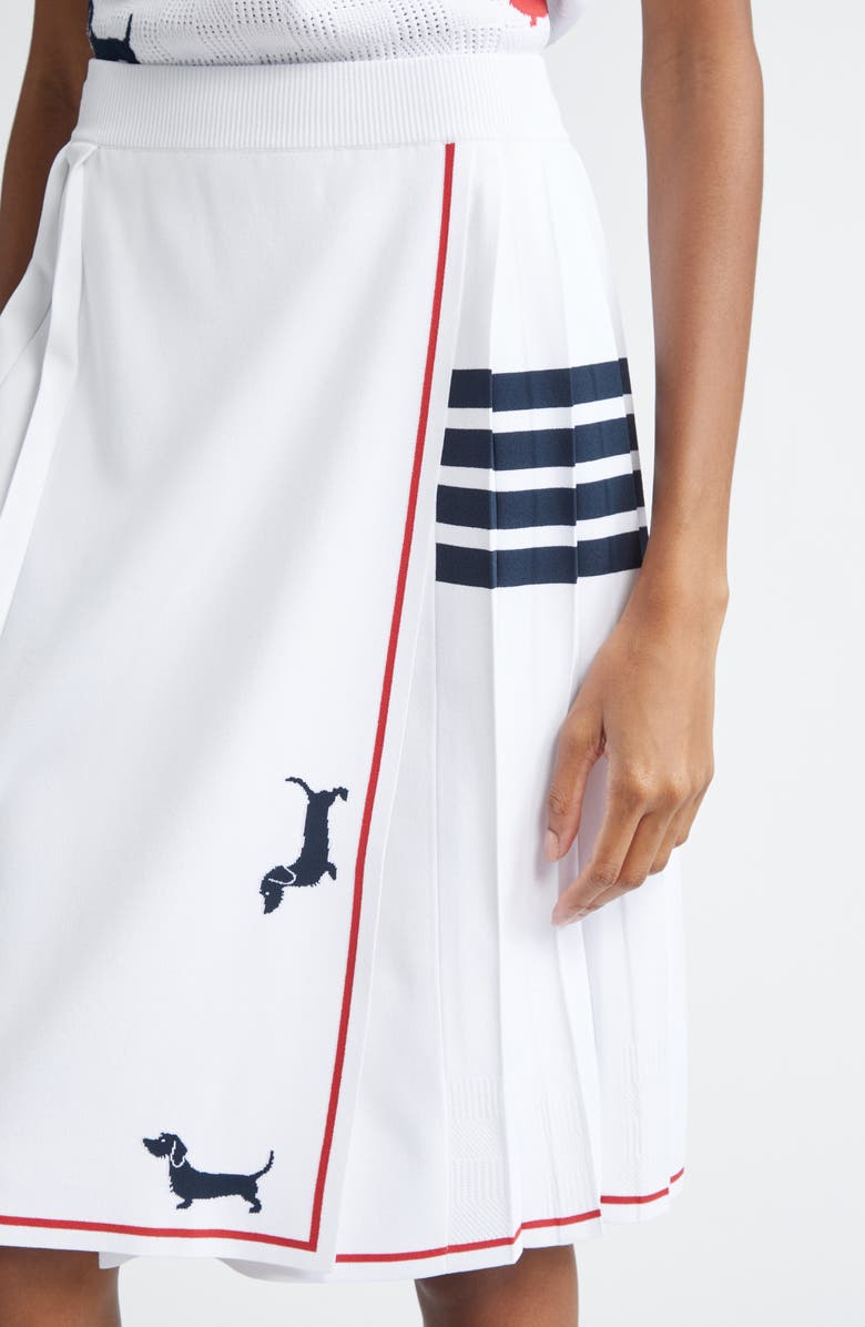 Thom Browne 4-Bar Pleated Hector Intarsia Skirt, Alternate, color, White