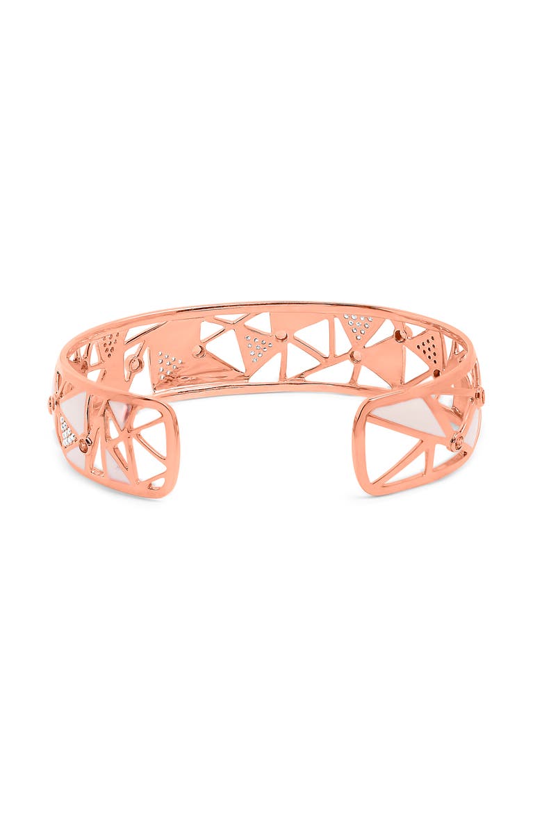 14K Rose Gold 5/8 Ctw Diamond Pink Tourmaline Open Cuff Bangle with White Enamel, Alternate, color, Pink