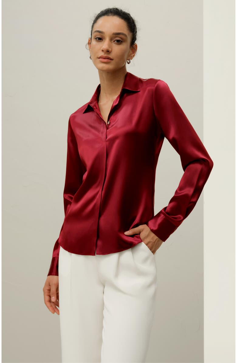 Lilysilk Elegant Silhouette Silk Shirt, Alternate, color, Claret