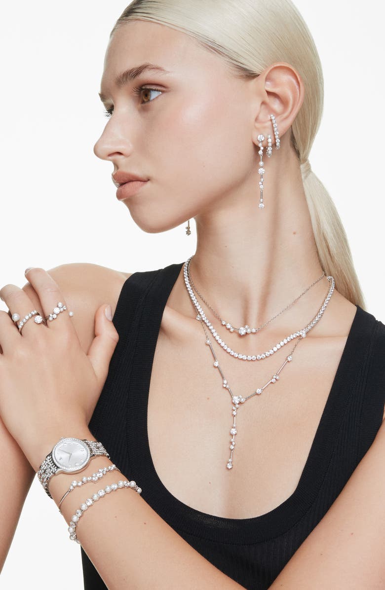 Swarovski Matrix Earrings & Ear Cuffs Set, Alternate, color, White/ Silver