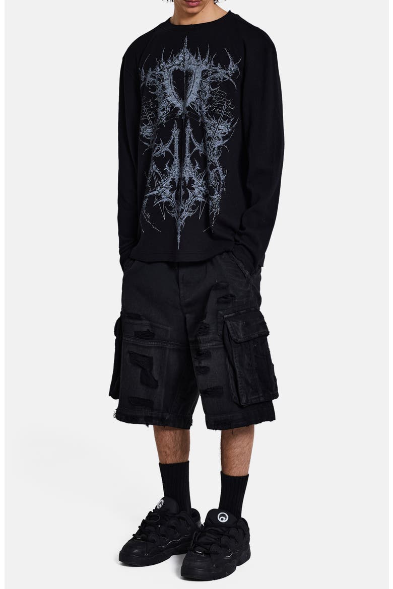 Distressed Beach Cargo Shorts, Alternate, color, BLACK