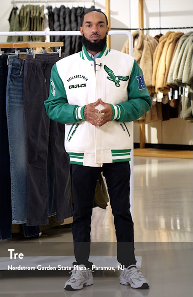 Men's Pro Standard Cream Philadelphia Eagles Retro Classic Varsity Full-Zip Jacket, sales video thumbnail