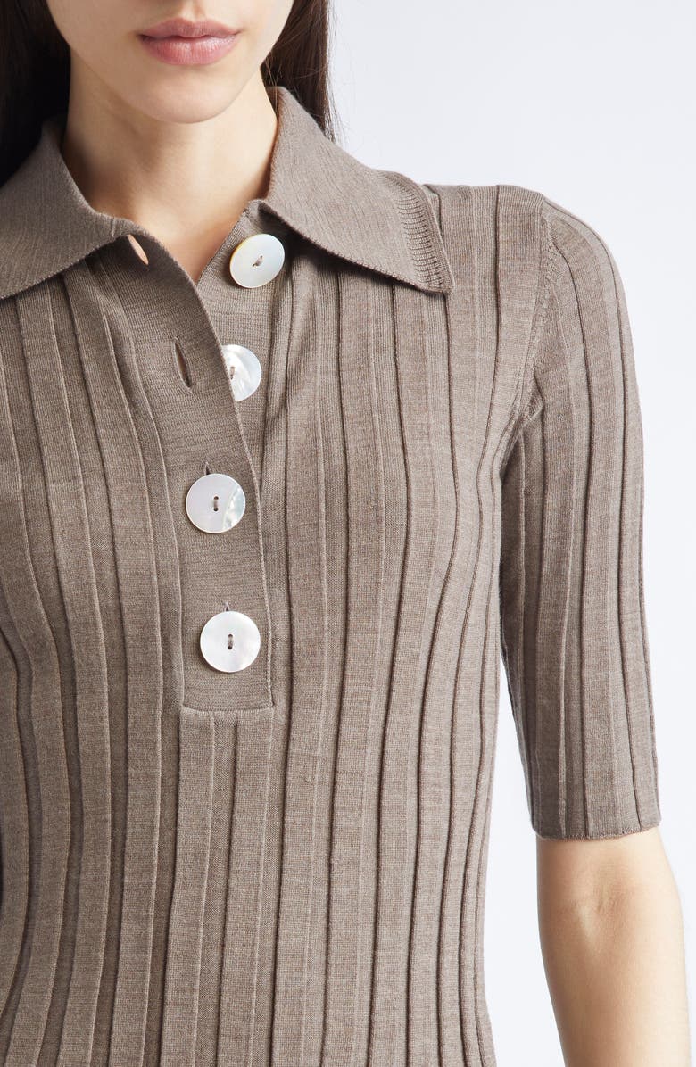 NACKIYÈ Sugarman Rib Wool Polo Sweater, Alternate, color, Choco