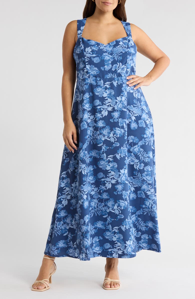 SUGARLIPS Bary Floral Print Sleeveless Midi Dress, Main, color, Navy-Blue