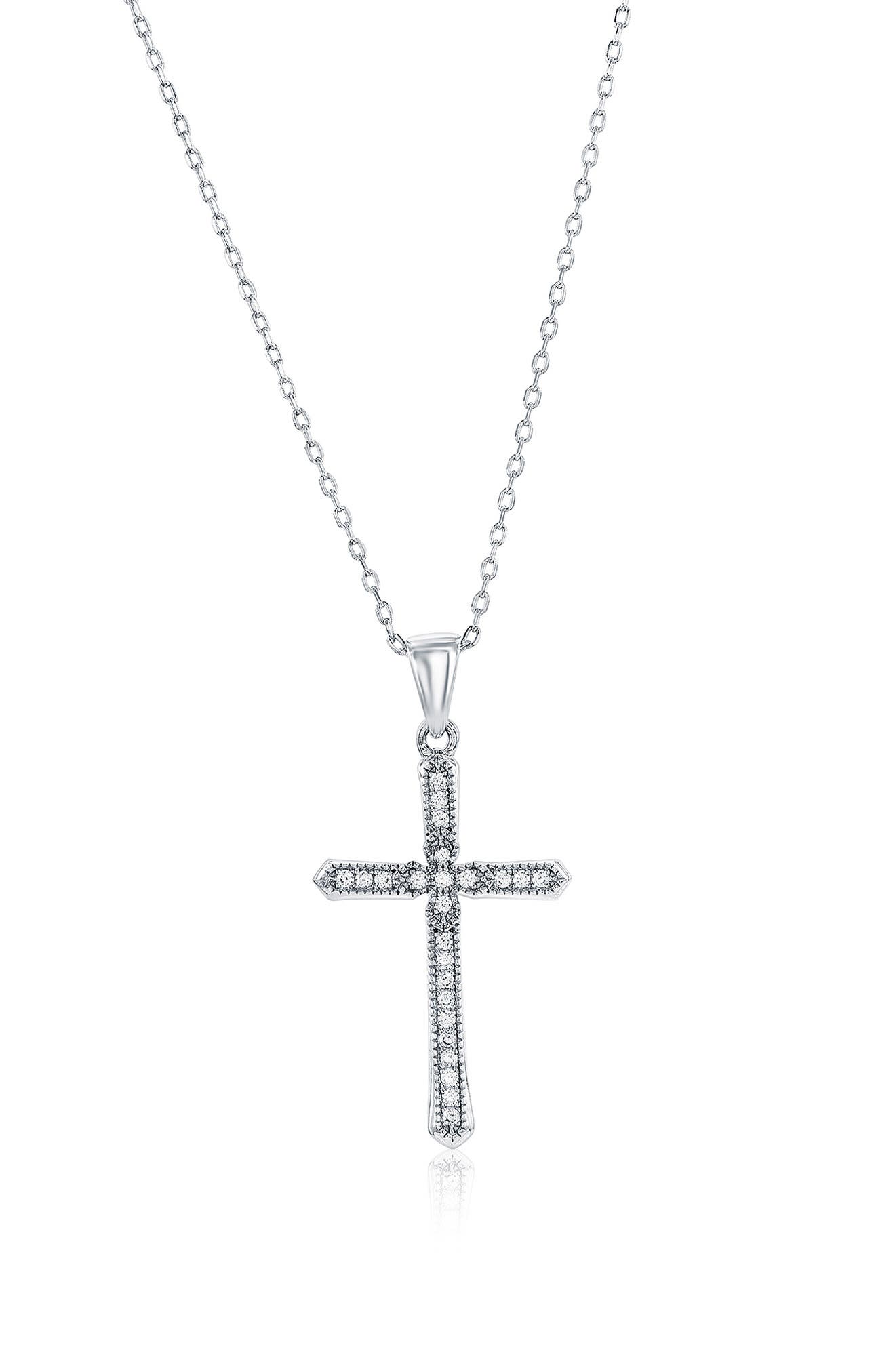 Sterling Silver CZ Pavé Cross Necklace