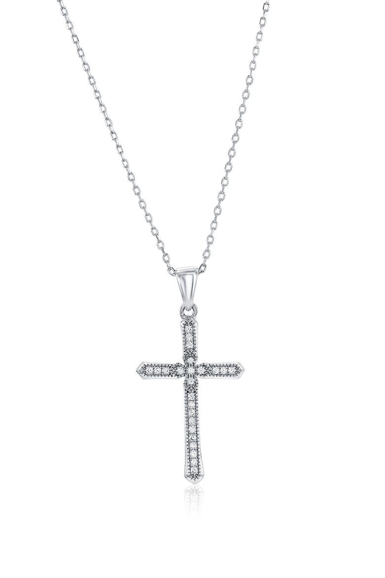 Sterling Silver CZ Pavé Cross Necklace, Main, color, SILVER