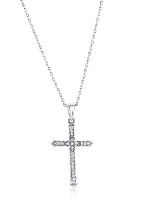 Sterling Silver CZ Pavé Cross Necklace