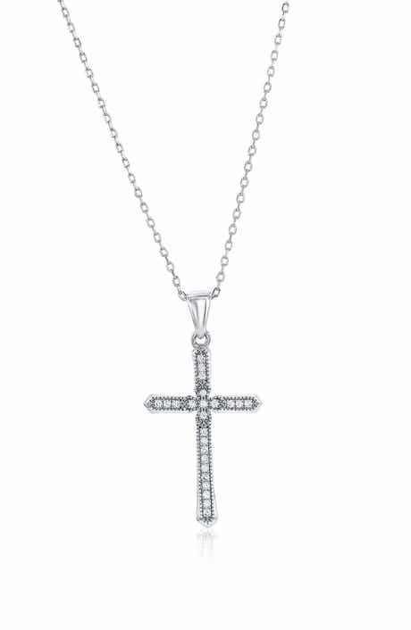 Sterling Silver CZ Pavé Cross Necklace