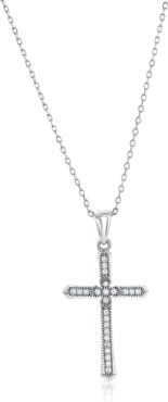 SIMONA Sterling Silver CZ Pavé Cross Necklace