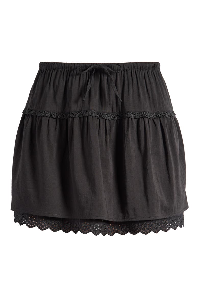 Tavia Eyelet Trim Organic Cotton Miniskirt, Alternate, color, BLACK
