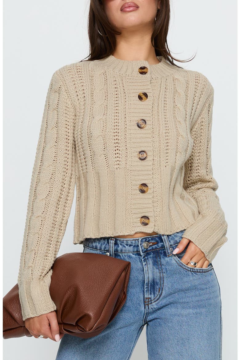 Donielle Cable Cardigan, Main, color, BEIGE