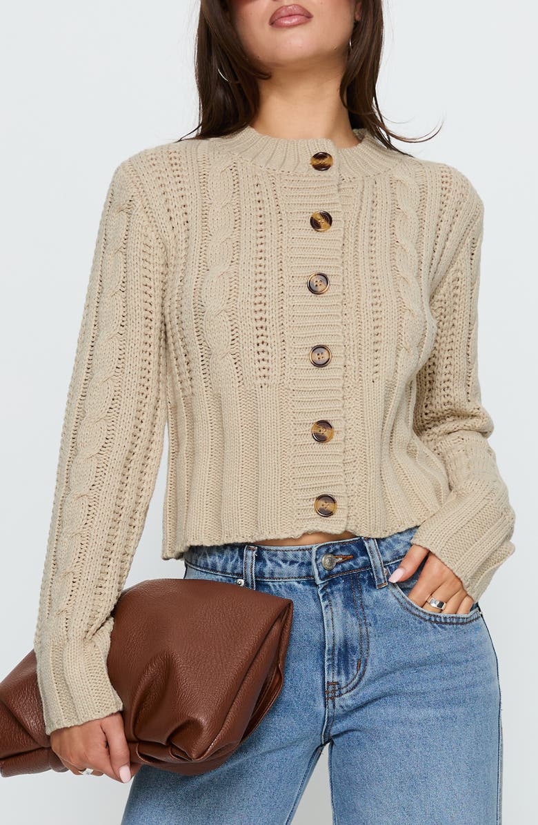 Princess Polly Donielle Cable Cardigan, Main, color, Beige