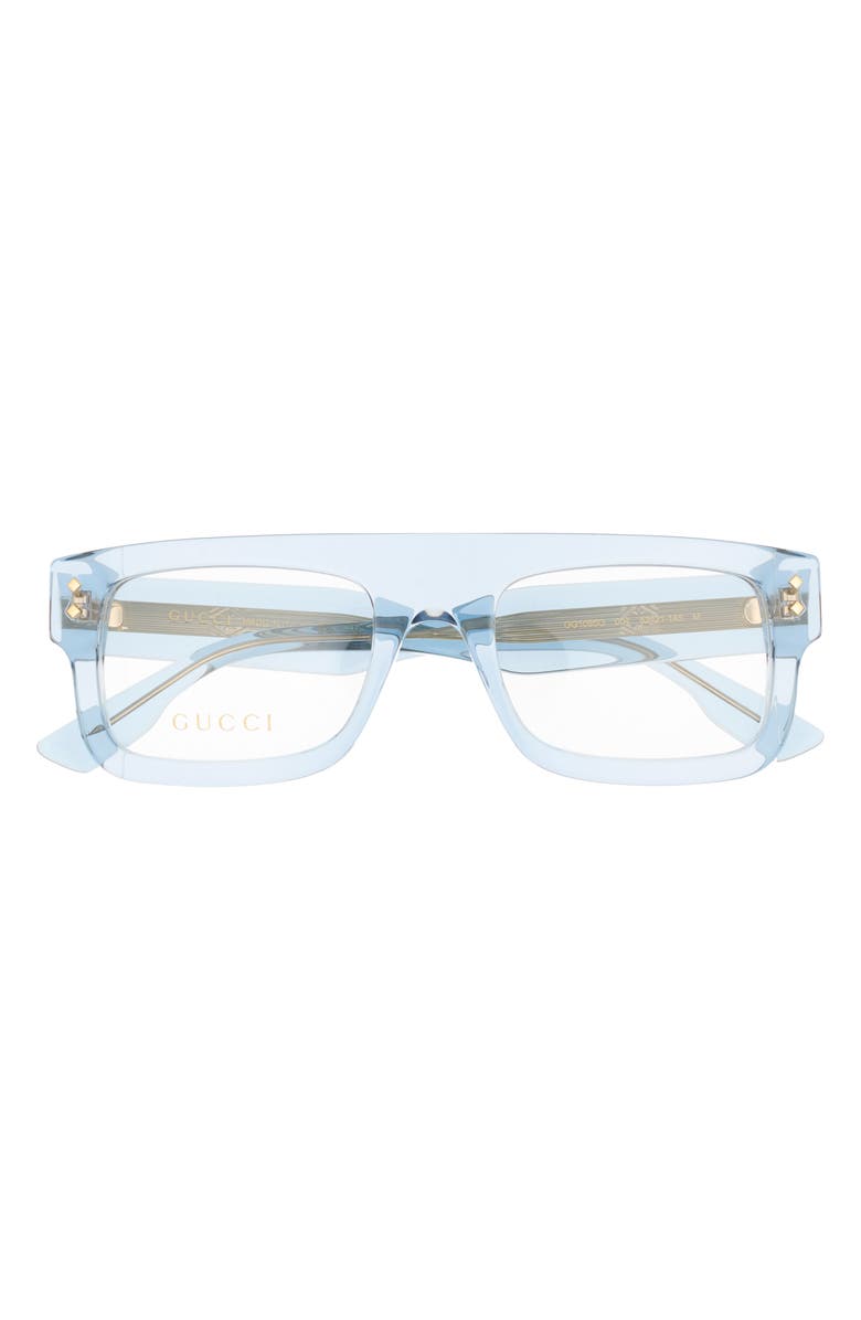 Gucci 52mm Square Rectangular Glasses, Main, color, Light Blue Transparent