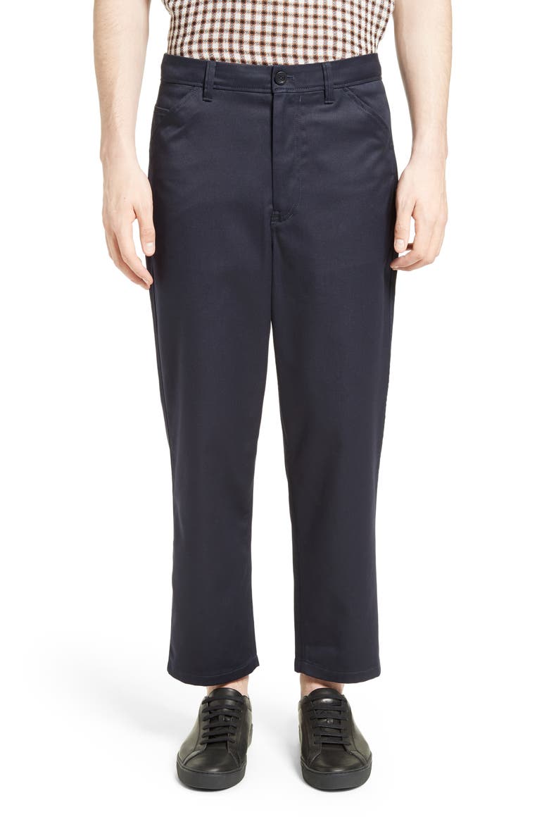 Allan Cotton Blend Crop Trousers, Main, color, DARK NAVY