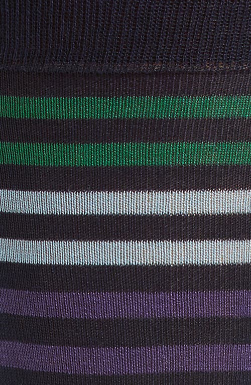 Pantherella Kilburn Stripe Cotton Blend Dress Socks In Navy