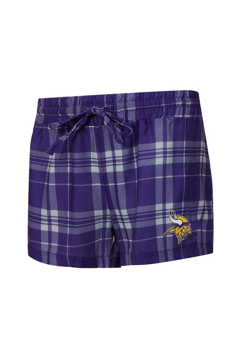 Women's Concepts Sport  Heather Gray/Purple Minnesota Vikings Regulate Plaid Long-Sleeve T-Shirt & Shorts Sleep Set, Alternate, color, Heather Gray