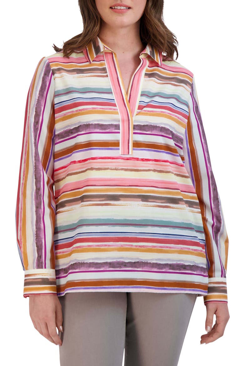 Sophia Watercolor Stripe Cotton Popover Tunic, Main, color, MULTI STRIPE