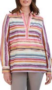 Foxcroft Sophia Watercolor Stripe Cotton Popover Tunic