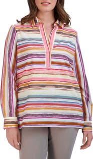 Foxcroft Sophia Watercolor Stripe Cotton Popover Tunic