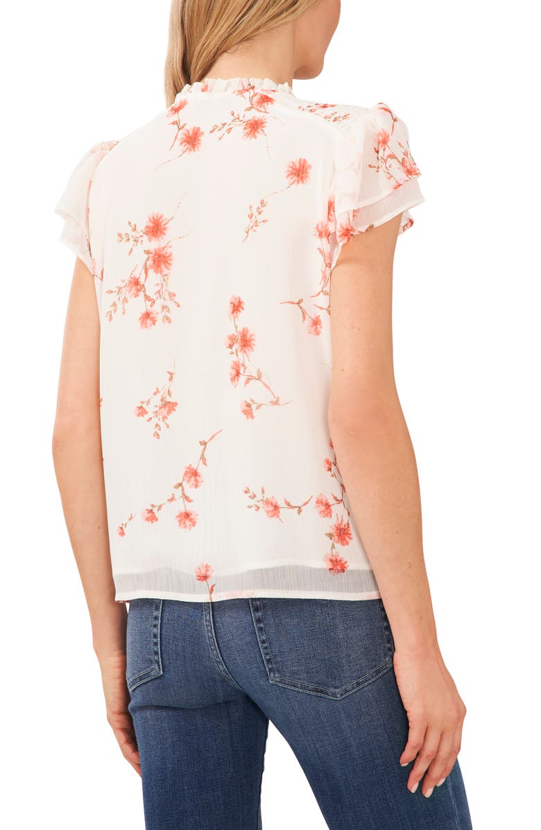 CeCe Tie Neck Smocked Shoulder Floral Print Blouse, Alternate, color, 