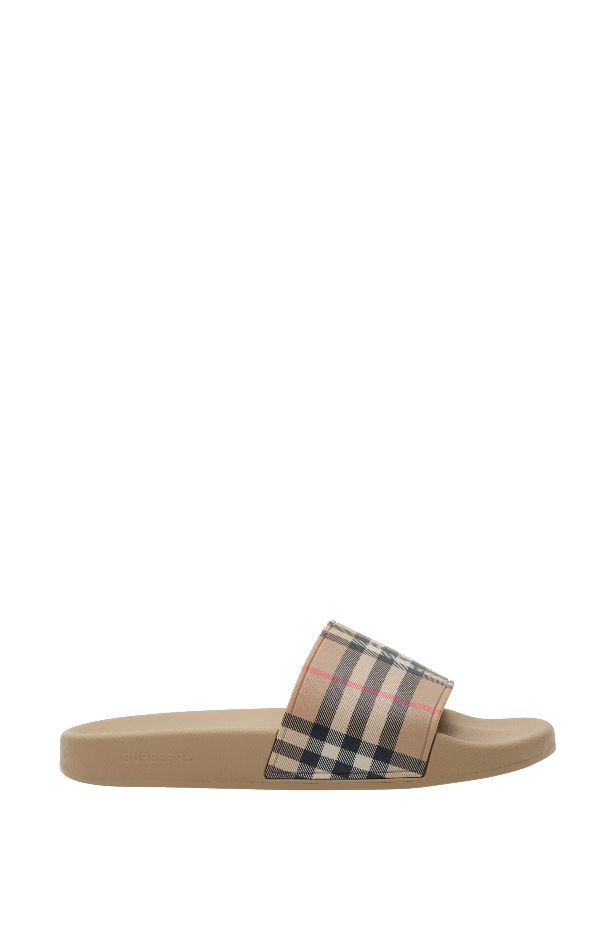 Burberry Check Slides, Main, color, Archive Beige