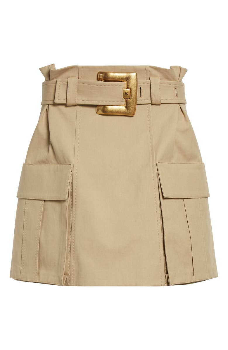 Balmain Belted Cotton Gabardine Miniskirt, Alternate, color, 0Fk Beige