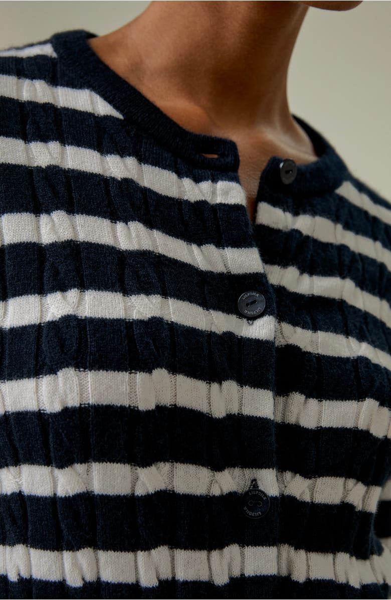 Lilysilk Striped Cable-Knit Cashmere Cardigan, Alternate, color, Blue And White Stripes