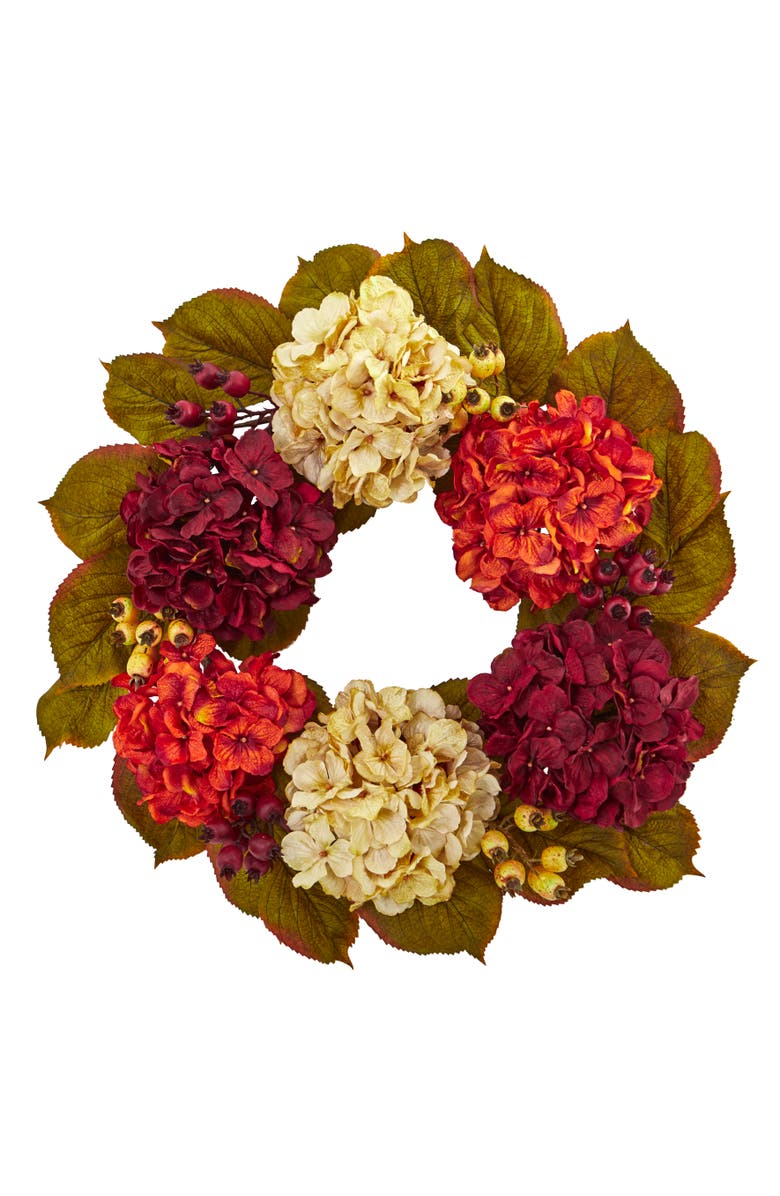 NEARLY NATURAL 20-in Hydrangea Berry Artificial Wreath, Main, color, Assorted